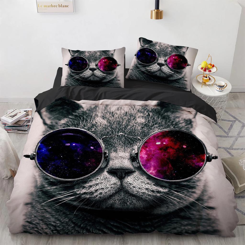 Watercolor Cat Duvet Cover King Queen Pet Kitty Bedding Set For Teens Adults Blue British Shorthair 2/3Pcs Polyester Quilt Cover