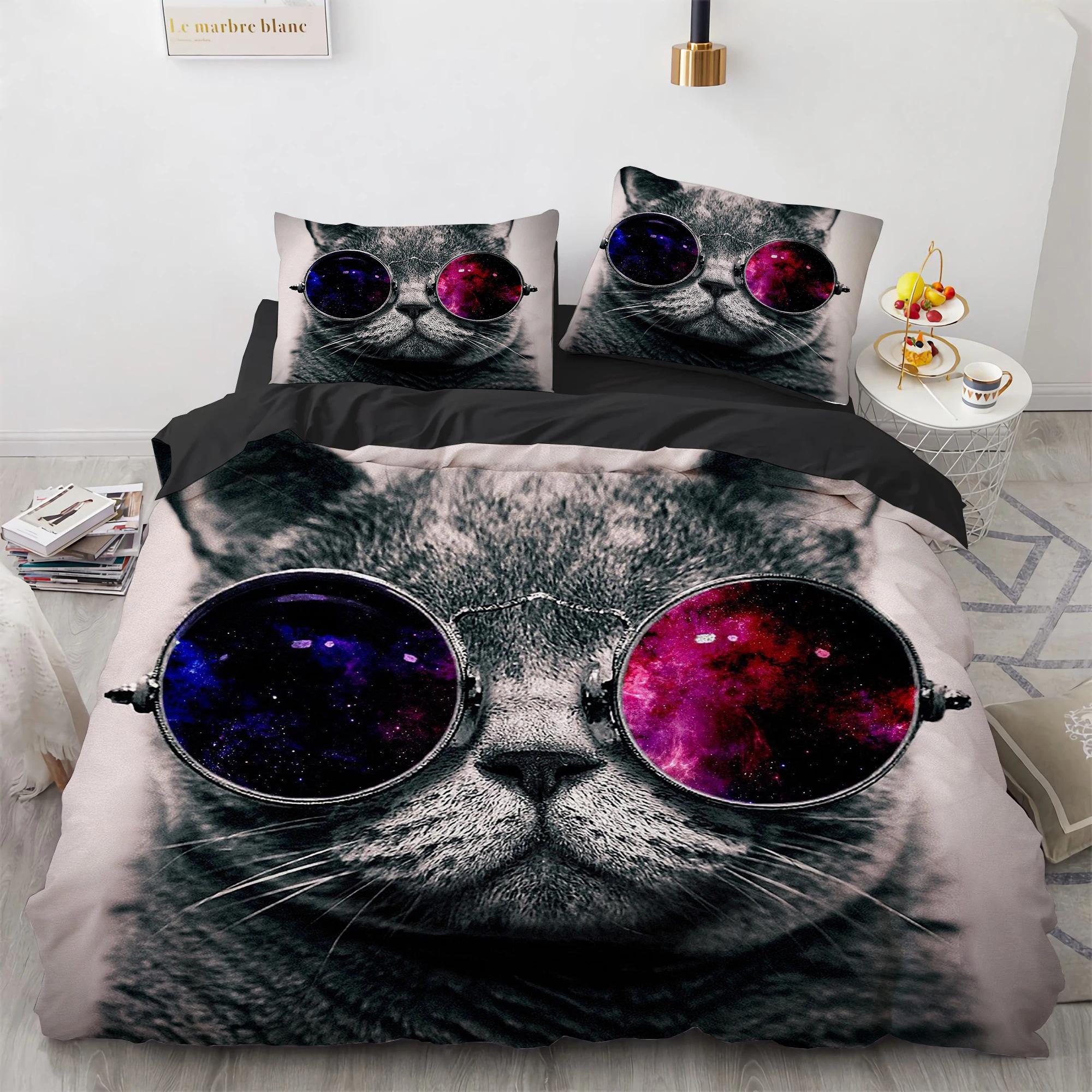 

Watercolor Cat Soft Duvet Cover King Quen Pet Kity Beding Set for Tens Adult Peoples Blue British Shorthair 2/3pcs Polyester Comfortable Quilt Cover 100*200cm Single