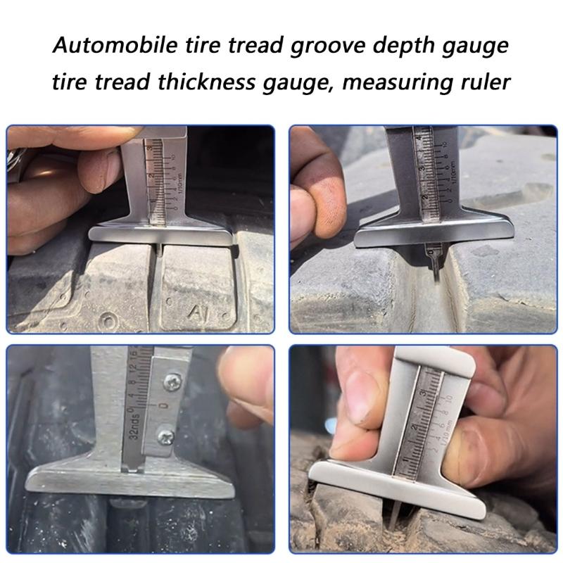 Rustproof Stainless Steel Tire Depth Gauge Measuring Tool Featuring Easy to Read Marking Ideal for Car and Bike Tires