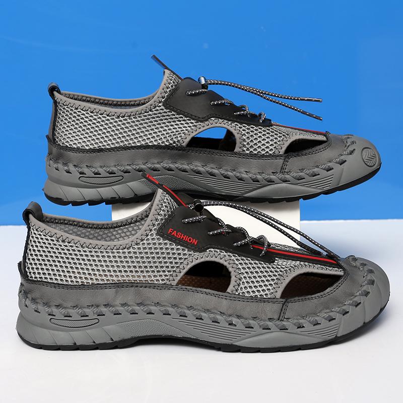 Summer New Men's Mesh Shoes Hollow Breathable Sandals Beach Shoes Men's Outdoor Camping Shoes Trend Casual Shoes Thick Sole