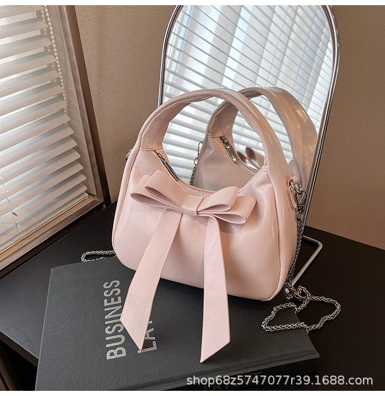 High-end Saddle Small Square Bag Women's Sweet Soft Leather Bow Shoulder Bag PU Hand Carried Crossbody Bag