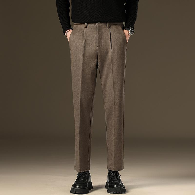 Light luxury winter woolen trousers men's casual pants men's slim straight trousers British elastic casual trousers nine points