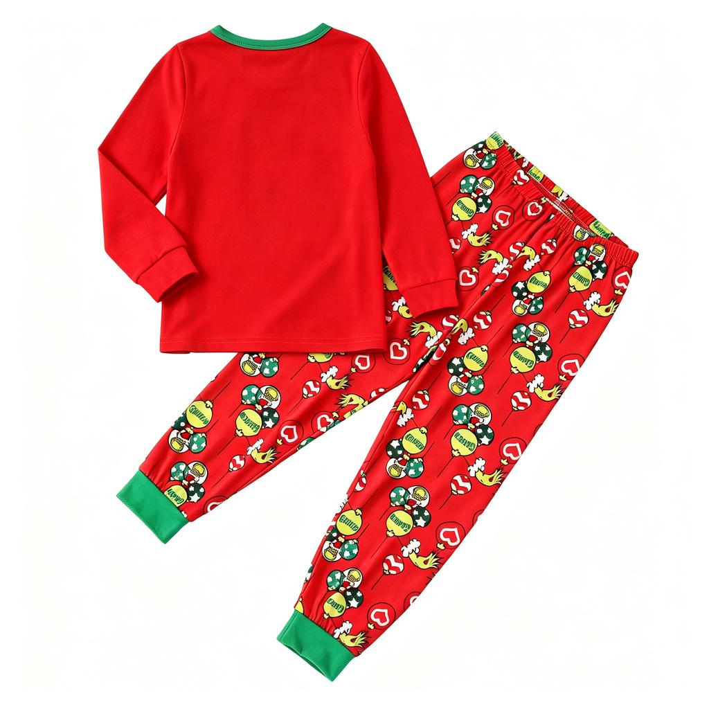 Family Matching Loungewear Set with Long Sleeve Top and Pants, Festive Print for Parent and Child