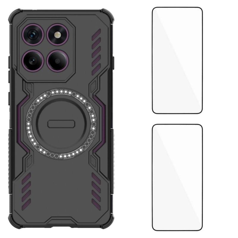 For Motorola Edge 60 Pro 5G Magnetic Case WANLONFENG DJ Series PC TPU Phone Cover with 2Pcs Tempered Glass Film