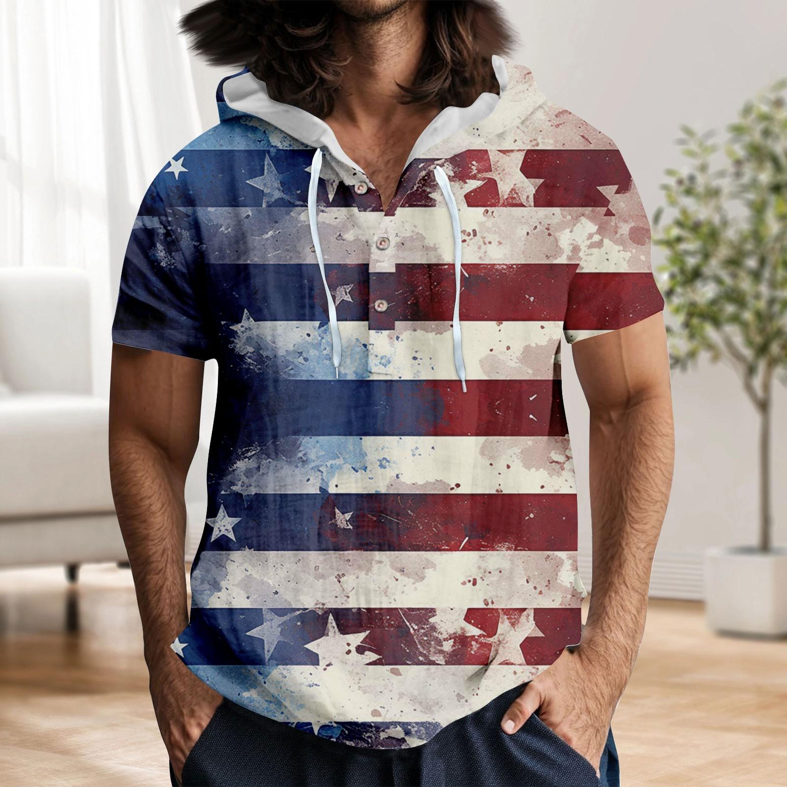 

Мужская повседневная футболка с короткими рукавами, капюшоном и открытым воротом на пуговицах XL винный