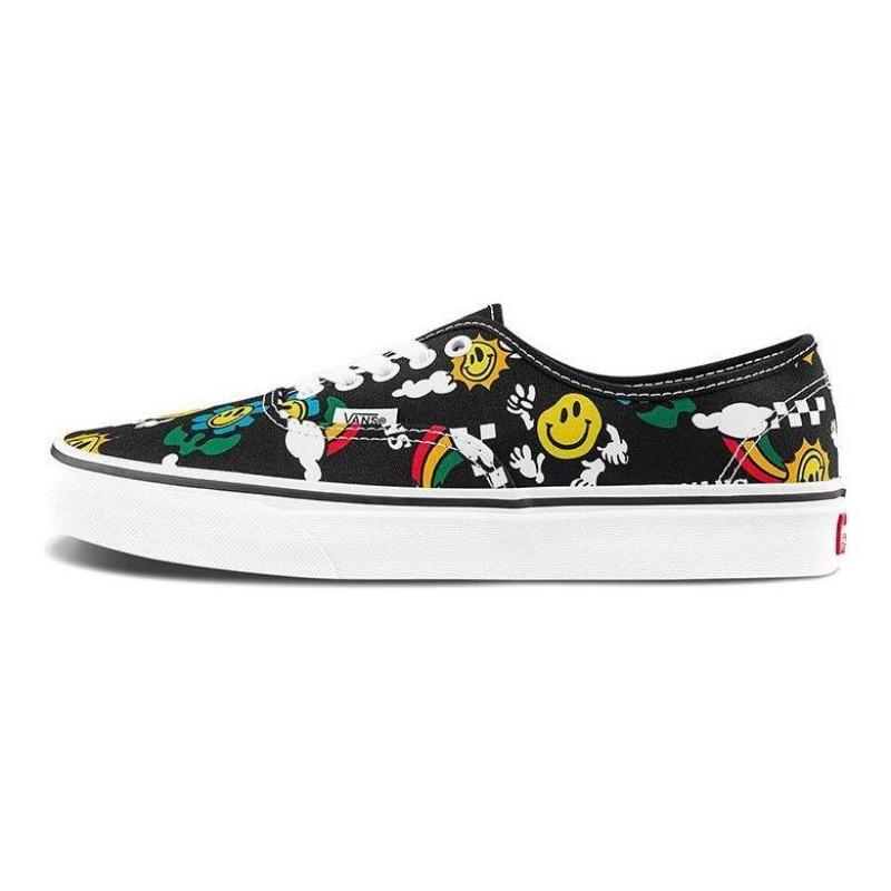 Project x Manual Order x Vans Authentic Triple Collab Canvas Smiley Print Casual Low Top Unisex Skate Shoes Black VN0A5KS9936 36