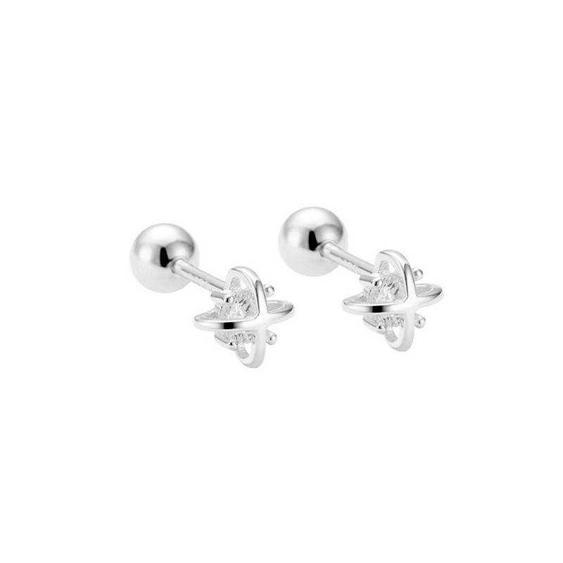 

S925 Посеребренные серьги-гвоздики Ocean Gas Cosmic Planet Flash Цирконий Серьги-гвоздики Личность Sweet Cool Серьги-гвоздики с крестообразной звездой Винт и винт