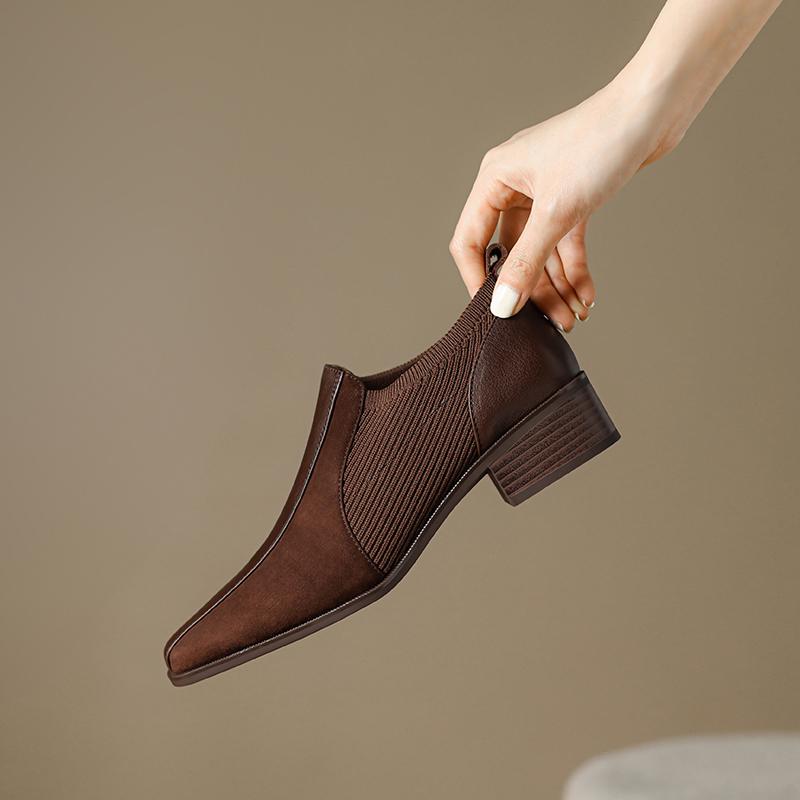 2024 Fashion Square Thick 3cm High Heels for Woman Autumn Genuine Leather Pumps Women Square Toe Footwear Office Shoes Female
