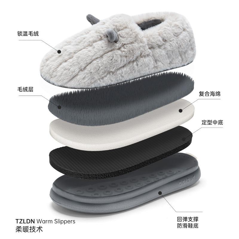 Baumwollpantoffeln Damen Paar Zuhause niedlich Cartoon kleine Ohren Herbst und Winter Indoor Plüsch Plateau Baumwollschuhe Herren Winter