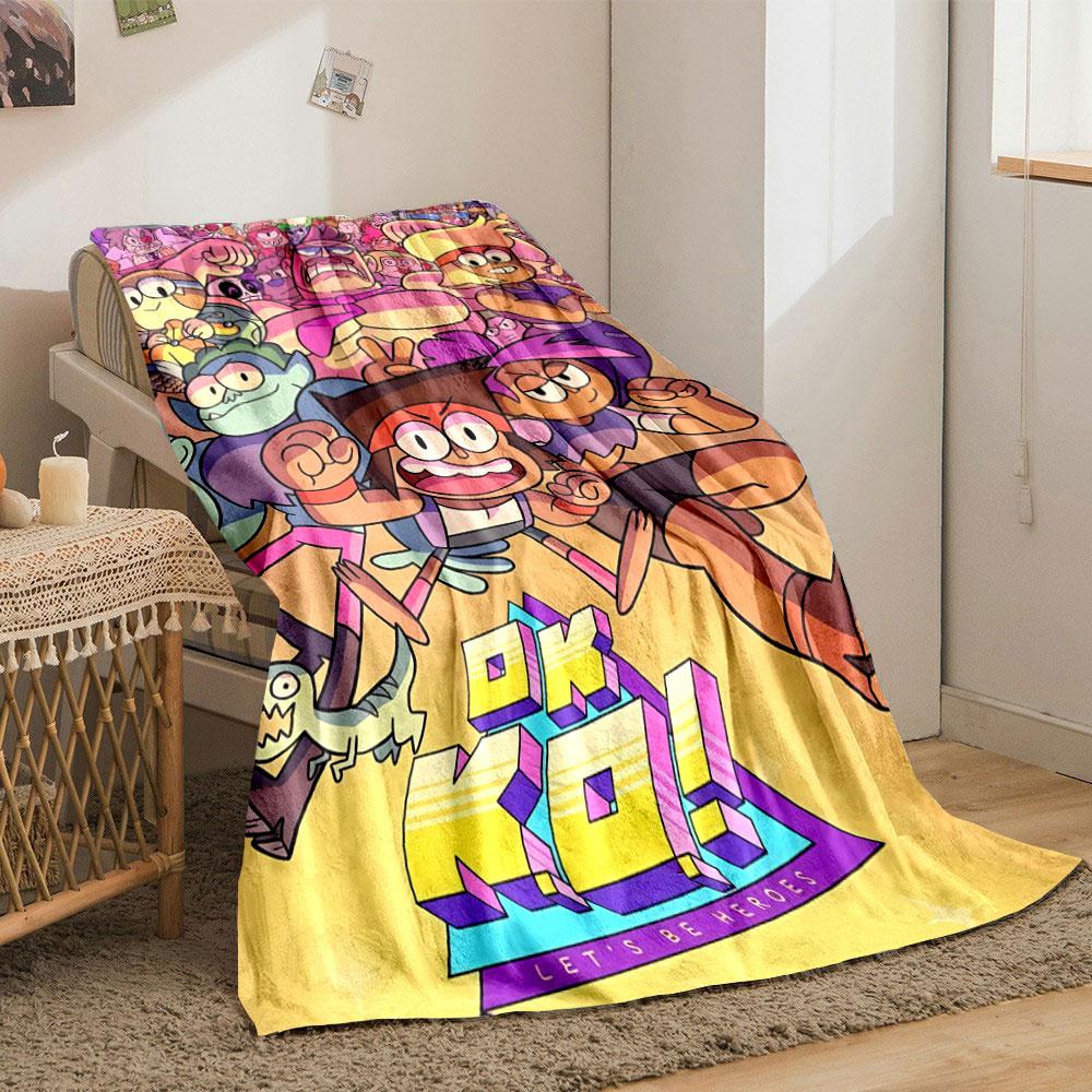 The image features colorful cartoon characters in dynamic action poses. for all seasons blanket lunch break throw gift