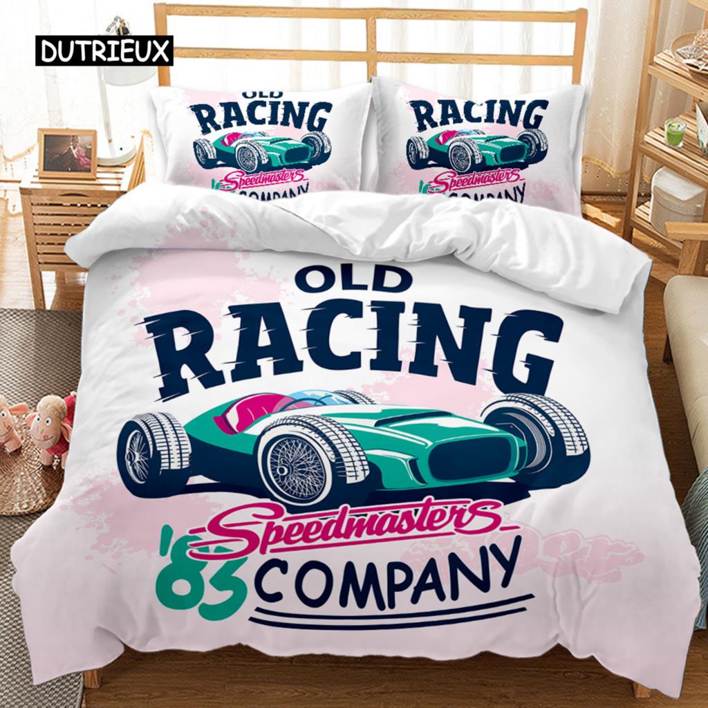 Racing Duvet Cover Dirt Bike Twin Size Race Car Competition Extreme Sports Comforter Cover Men Automobile Polyester Qulit Cover