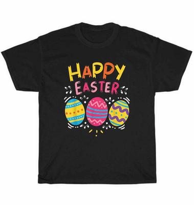 NEW Happy Easter Day Bunny Colorful Easter Eggs Hunting T-Shirt Unisex Tee Gift