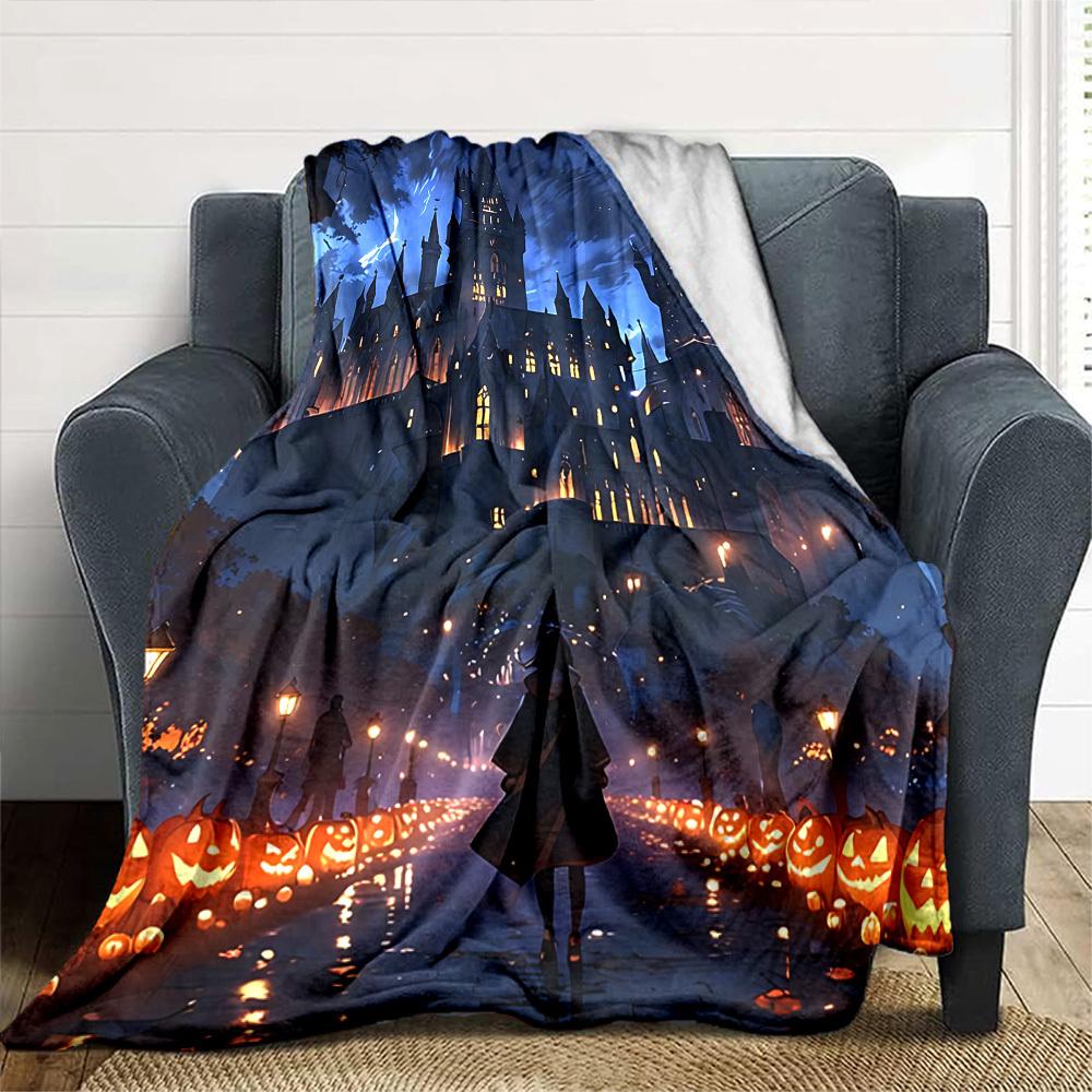 1pc Castle Halloween Flannel Blanket Soft Warm Throw for Home, Office, Travel, All-Season Cozy Bedding GiftL1111