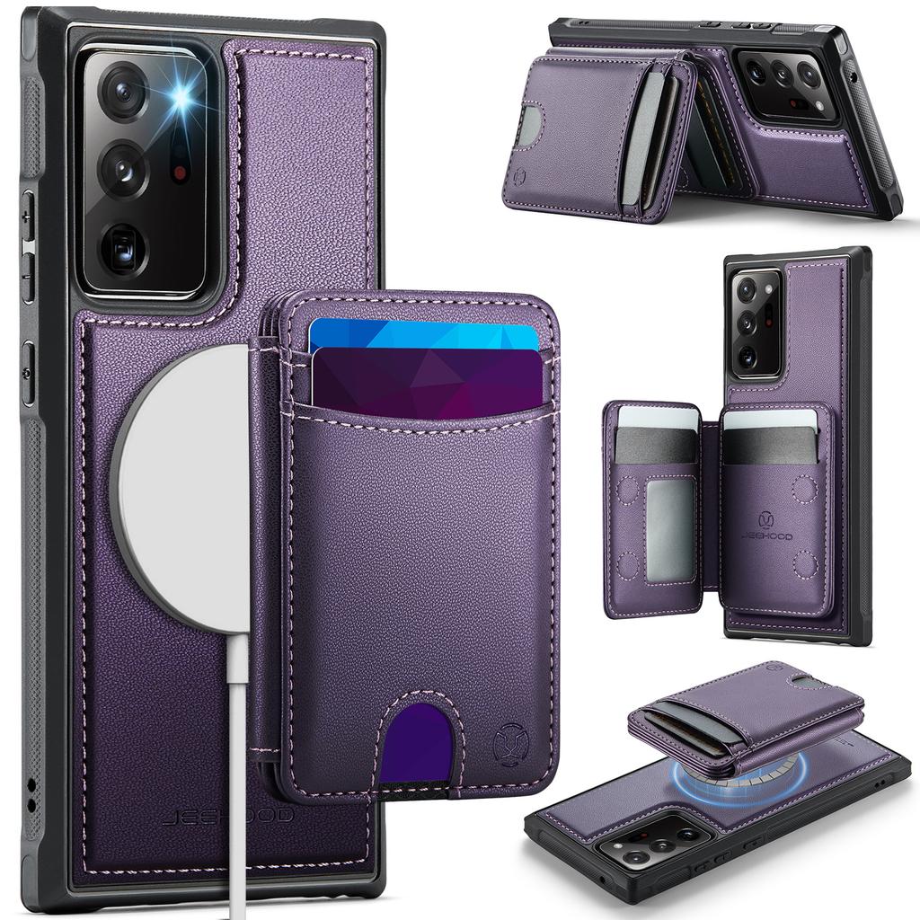 For Samsung Galaxy Note20 Ultra Magnetic Case JEEHOOD J10 Leather Back Phone Cover with Detachable Card Holder Kickstand