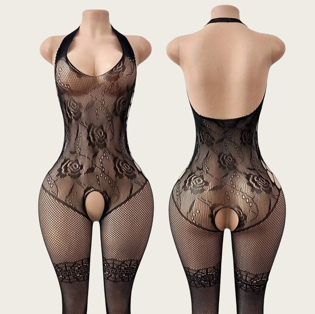 Women Fishnet Leopard Print Sexy Lingerie Bodysuit Open Crotch Bodystocking For Adult See Through Nightwear