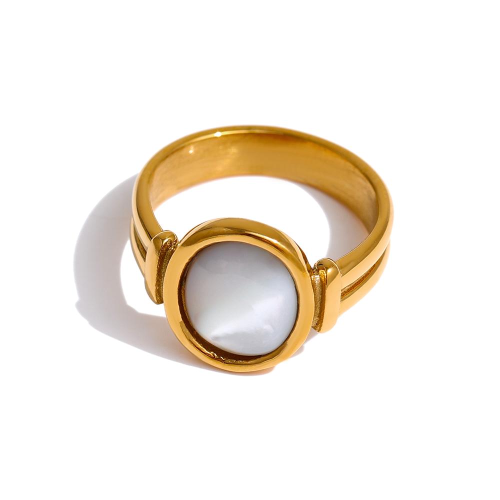 

Yhpup Stainless Steel Natural Shell Ring New France Metal Gold Color Round Finger for Women Temperament Jewelry Anillos Mujer 8