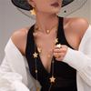 Stainless Steel Star Necklaces Earrings Rings for Women 18k Gold Plated Sweater Chain Long Necklace Earring Ring Jewelry Set