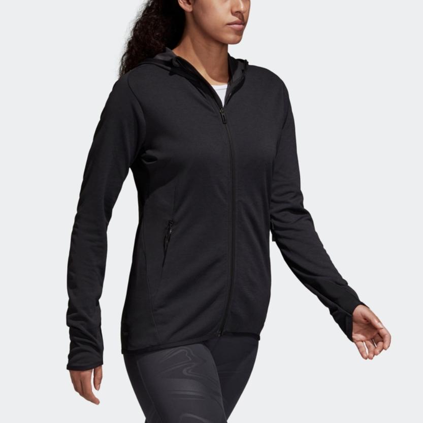 Adidas Jachetă Sport cu Glugă și Fermoar Culoare Solidă Jachete Femei Negru CZ8075