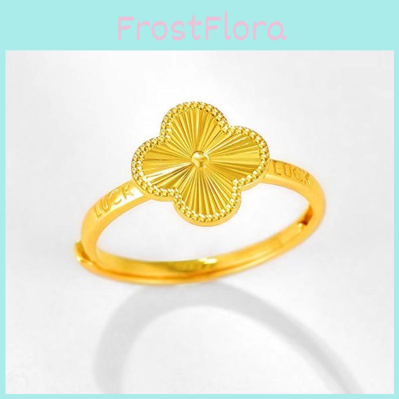 Gold Brass Stylish Plated Lucky Clover Ring Adjustable Size Perfect Gift Her For