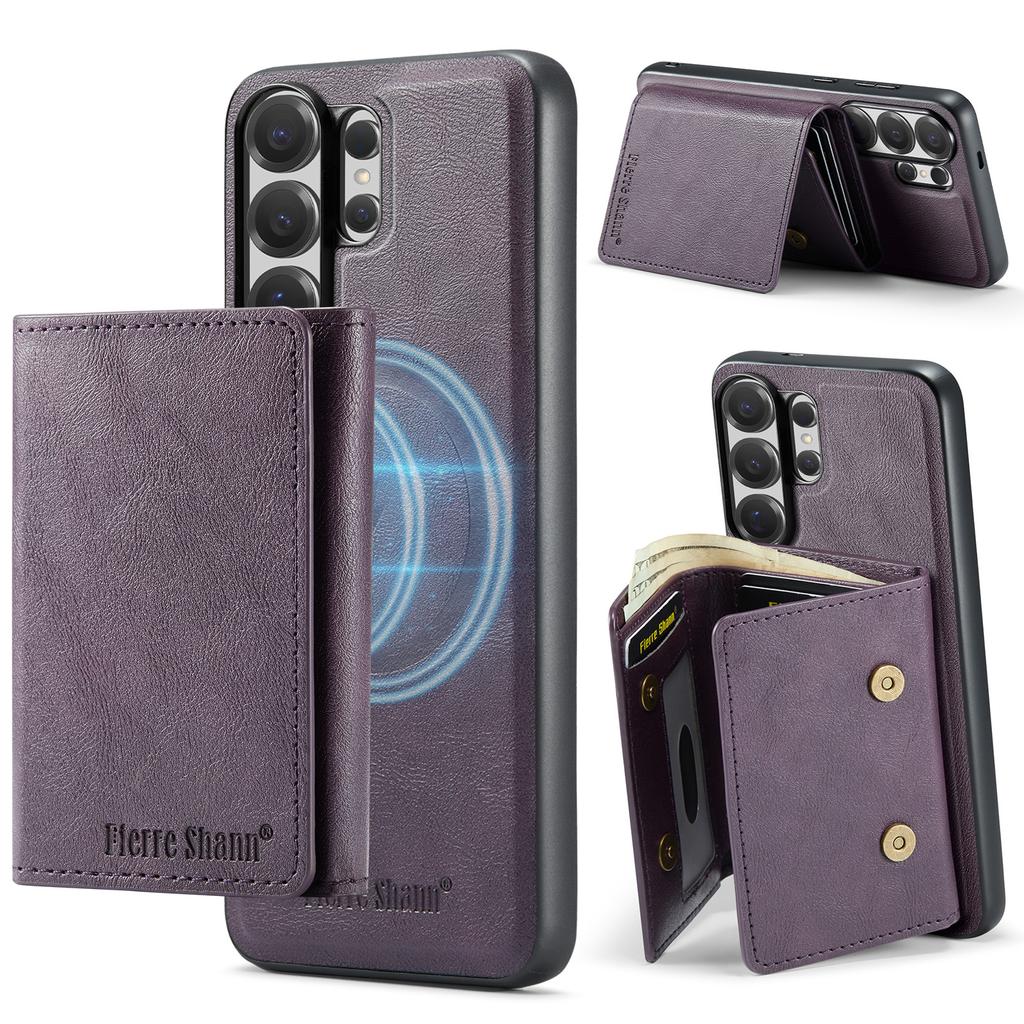 Magnetische Lederhülle für Samsung Galaxy S26 Ultra S25 Edge S24 Plus S23 FE S22 Dreifach faltbar Kartenhalter Abnehmbare Brieftaschenabdeckung