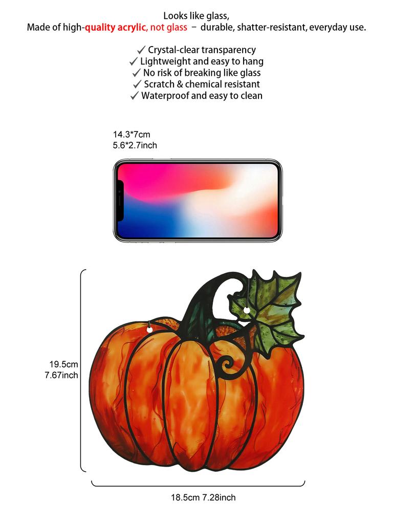 Halloween Pumpkin Hanging Ornaments Acrylic Suncatcher Cute Pumpkin with Leaf Design Window Pendant Wall Ornament for Home Gift