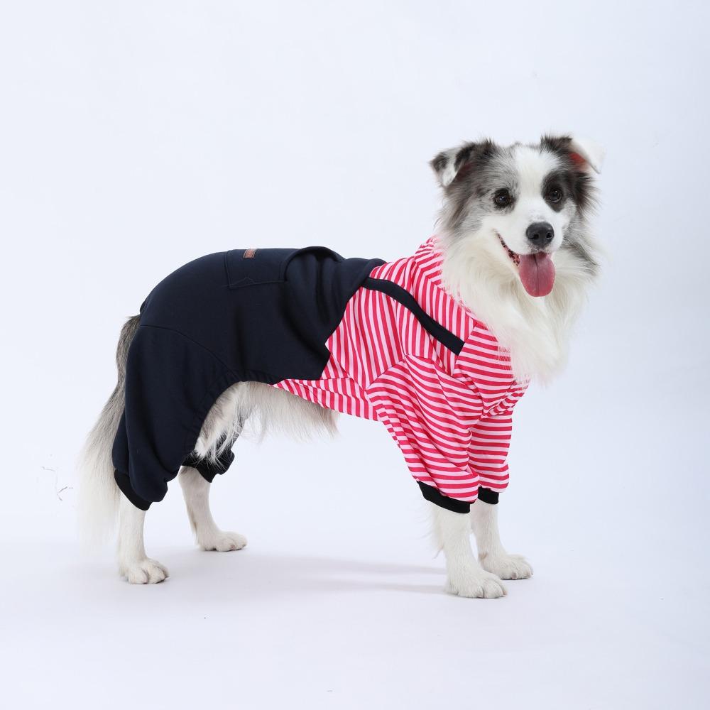 Dog Outfit Four Legged Pet Dog Jumpsuit Striped Warm Pet Sweatshirt Windproof Thickened Dog Clothing Pet Supplies