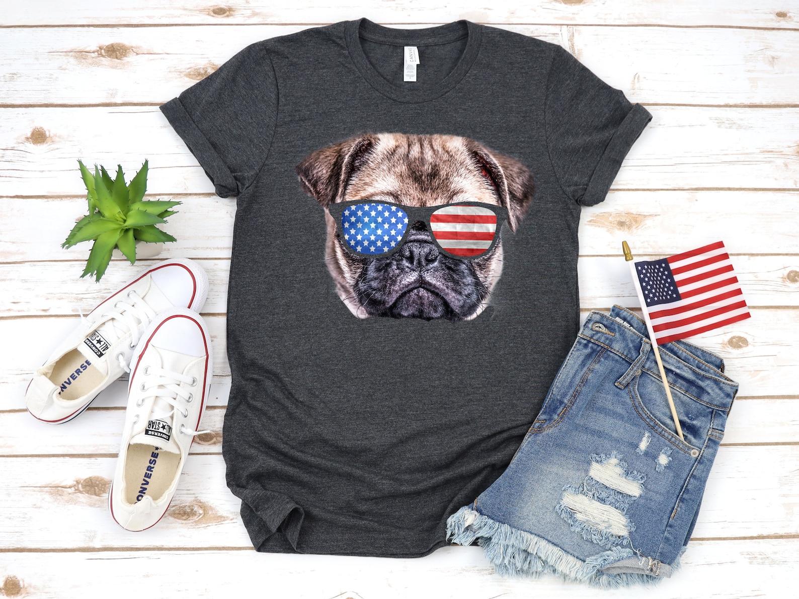 Pug USA Flag T-Shirt, Funny Dog July 4th, American Flag Tank Top, Fourth of July T-shirt, T-shirt,T-shirt, Gift 2XL