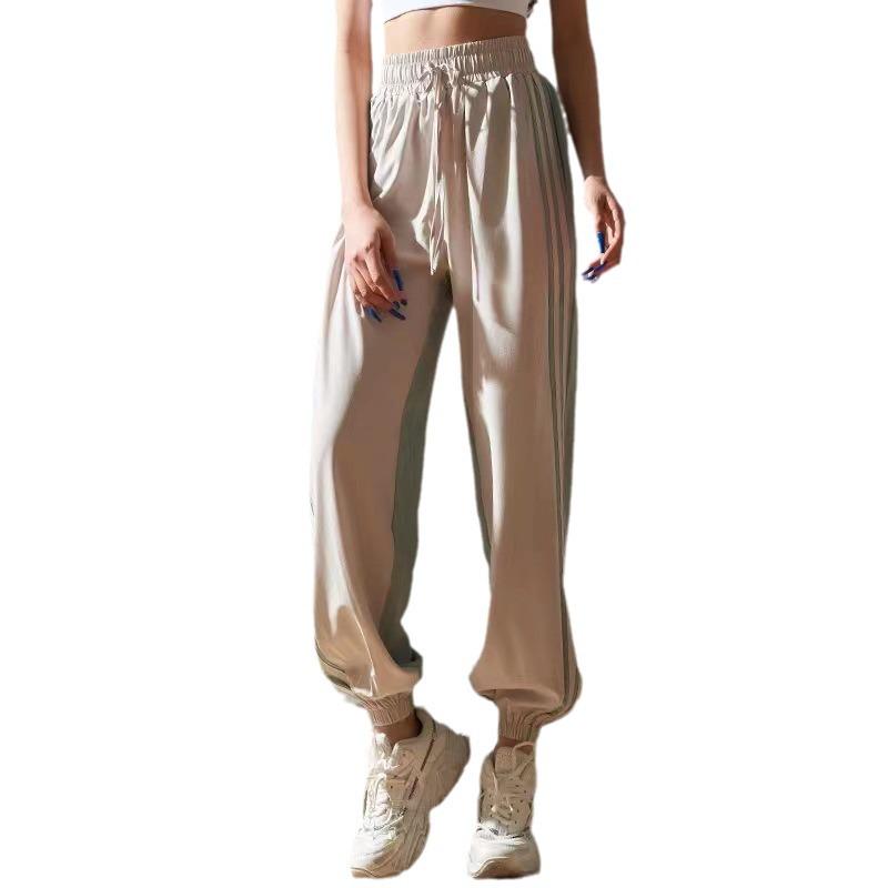 Women's Colorblock Drawstring Yoga Pants - Casual, Breathable, Quick-Drying, Loose Fit with Ankle Cuffs for Spring/Autumn Sports & Fitness.