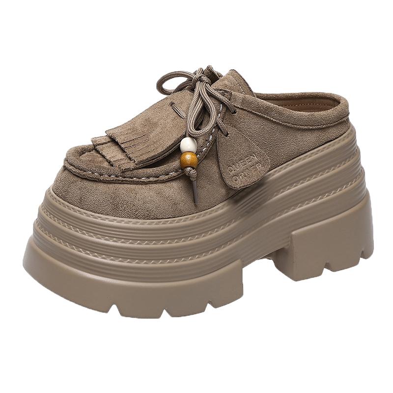 

Модные женские лоферы на платформе Весна и Осень Британский стиль Ретро Круглый носок На шнуровке Универсальные женские туфли Обувь для женщин 34 хаки