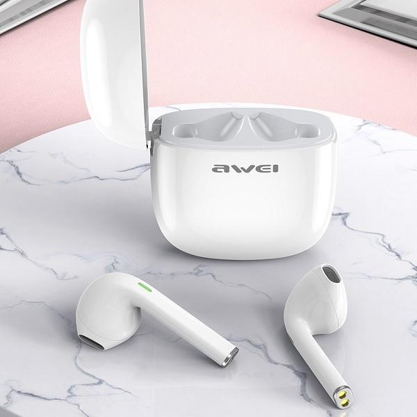 Słuchawki Bluetooth 5.0 TWS AWEI T28 ze stacją dokującą Białe