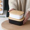 Nordic Vertical Pattern Butter Box Rectangular Sealed Butter Box Wooden Lid Fresh-keeping Cheese Box Kitchen Butter Plates