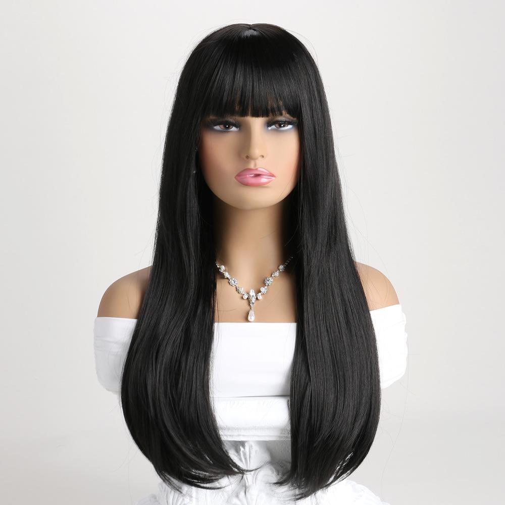 Women’s Fashion Pear-Curl Long Curly Wig Natural Look Fluffy Style Synthetic Full Cap Wig with Bangs