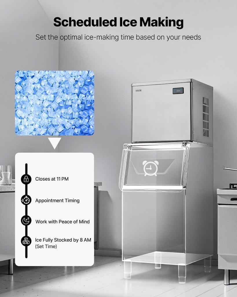 VEVOR Commercial Ice Maker Machine - Head, 204 kg/Day Stainless Steel Ice Machine with Scheduled Ice-Making, Self-Cleaning, Adjustable Thickness