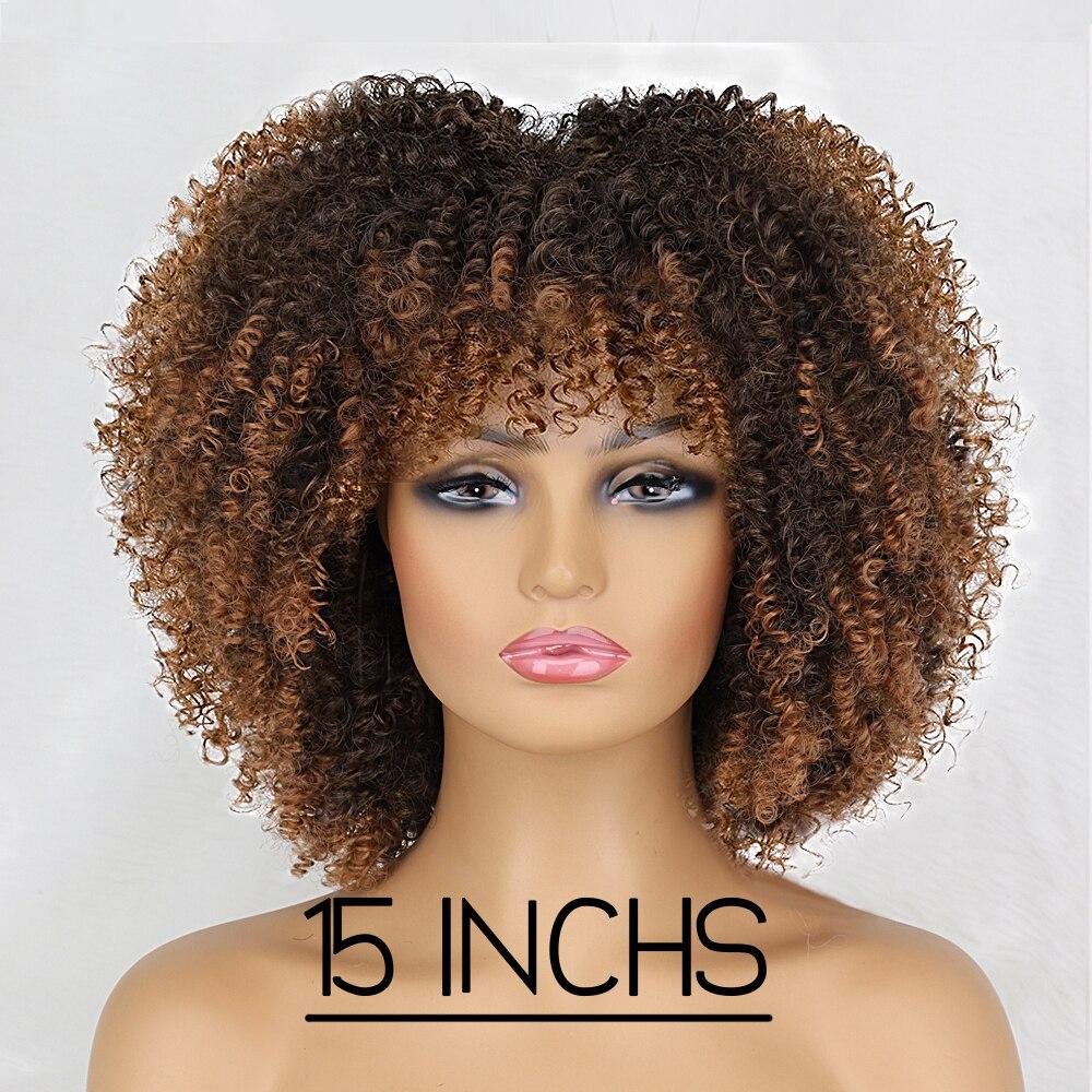 XINRAN Afro Women Fashion Short Kinky Curly Wig with Bangs Synthetic Fiber Brown Black Blonde Color Short Curly Wig Daily Wear