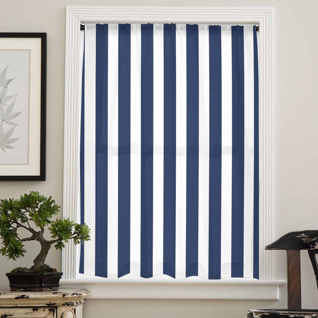 Striped Navy Blue Sheer Curtains for Kids Bedroom Living Room Voile Window Curtains Tulle Drapes