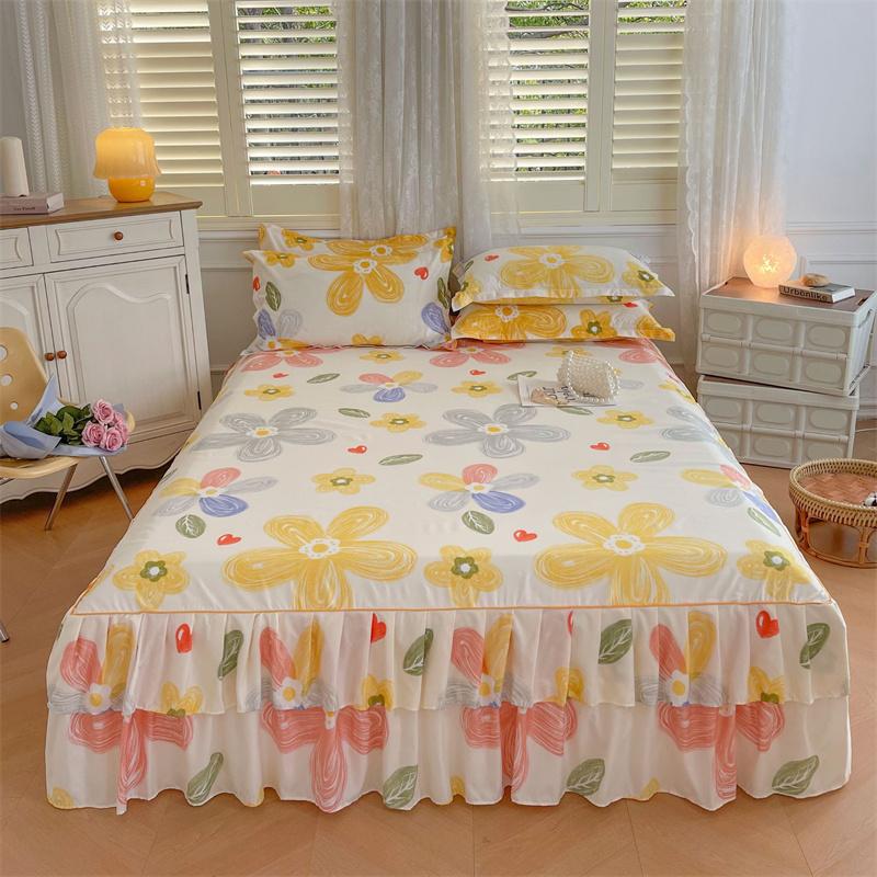 Ruffle Skirt Bedspread Home Textile Printed Bed Skirt Bedroom Coverlets Bedspreads Sheets Dust Cover Bedding 3PCS/Set