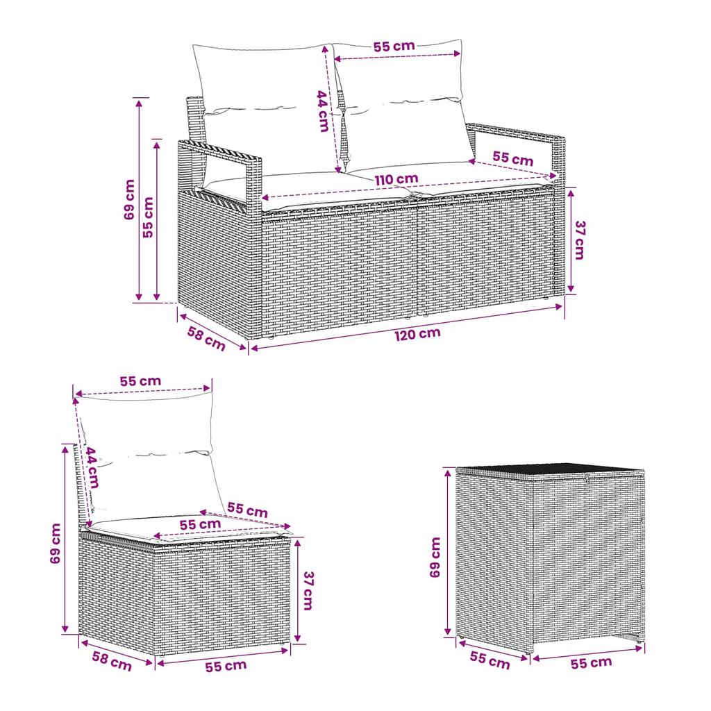 Sofa Set 5 Pieces Black Poly Rattan and Steel