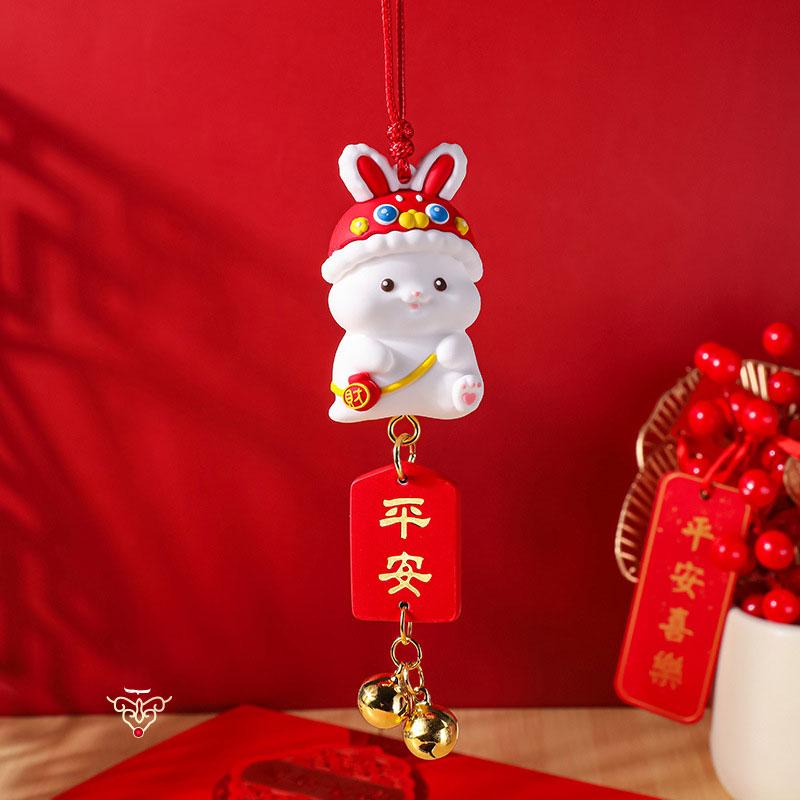 2024 New Year Rabbit Car Pendant Car Mirror Cute Rabbit Decoration Ornament Hanging Valentine's Day Gift Automotive Interior