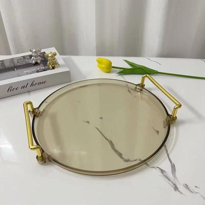 Abay Round Acrylic Mirror Serving Tray Set with Gold Rim