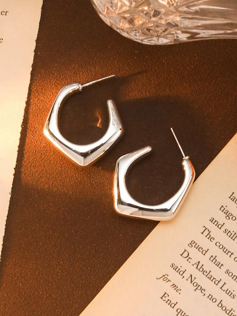 Classic Trendy Gold Color Irregular Acrylic C-shaped Pentagon Flower Stud Earrings for Women Korean Charm Jewelry Accessory Gift