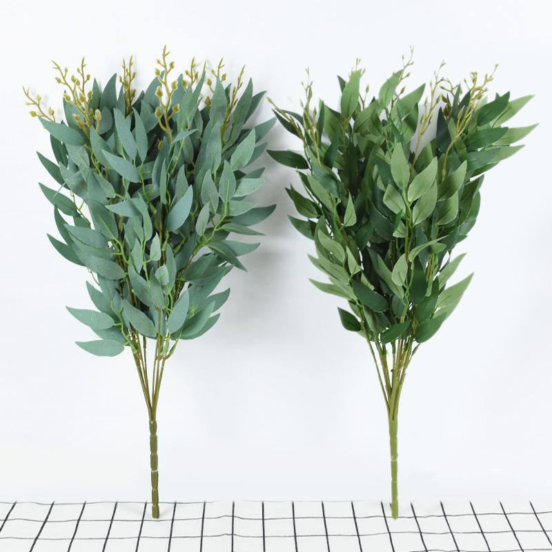 Artificial Willow Bouquet Fake Green Leaves for Wedding Home Table Vase Decoration Jungle Party DIY Plants Wreath