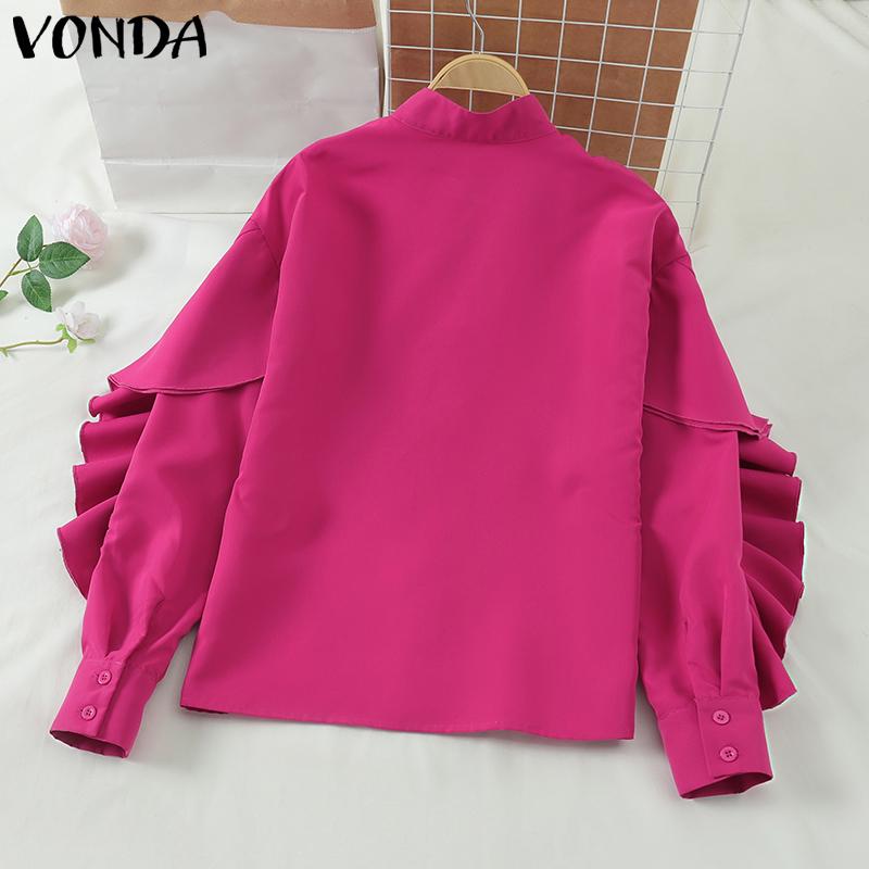 VONDA Женские винтажные блузки с длинным рукавом и воротником-стойкой