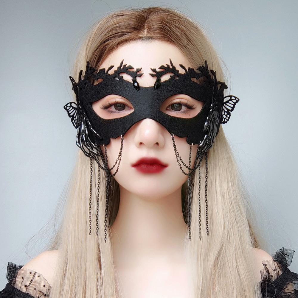 Halloween Sexy Black Tassels Half Face Mask Props Lady Masquerade Party Dance Costume Hollow Sexy Eye Mask