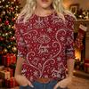 Women's Casual Three-Quarter Sleeve Christmas Print Round Neck Top