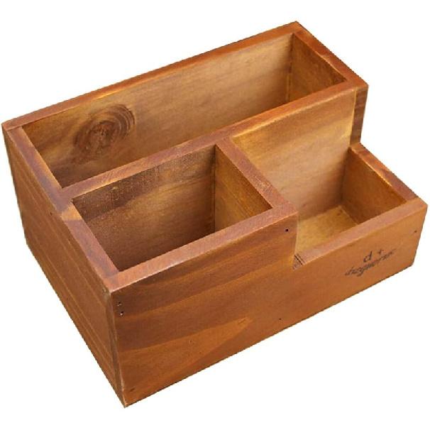 Coideal Wood Remote Control Holder - Wooden Desktop Storage Organizer Caddy for Desk, Office Supplies, Home, End Table (Vintage Wooden Color, 3 Vintage Wooden Color