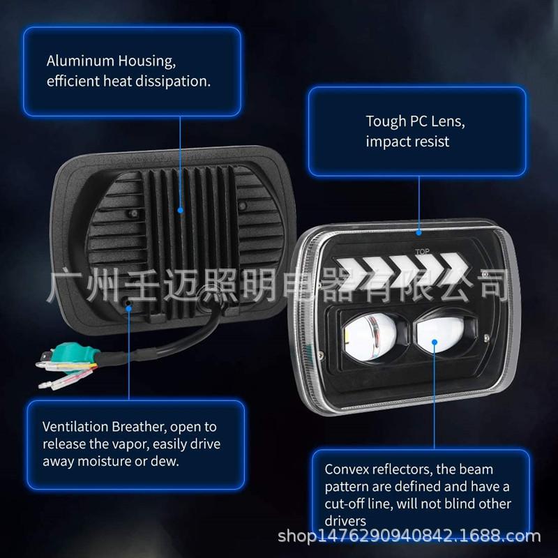 New 7-inch Square 40W Headlight with Flowing Turn Signal for Wrangler: 5X7/6X7 Compatibility