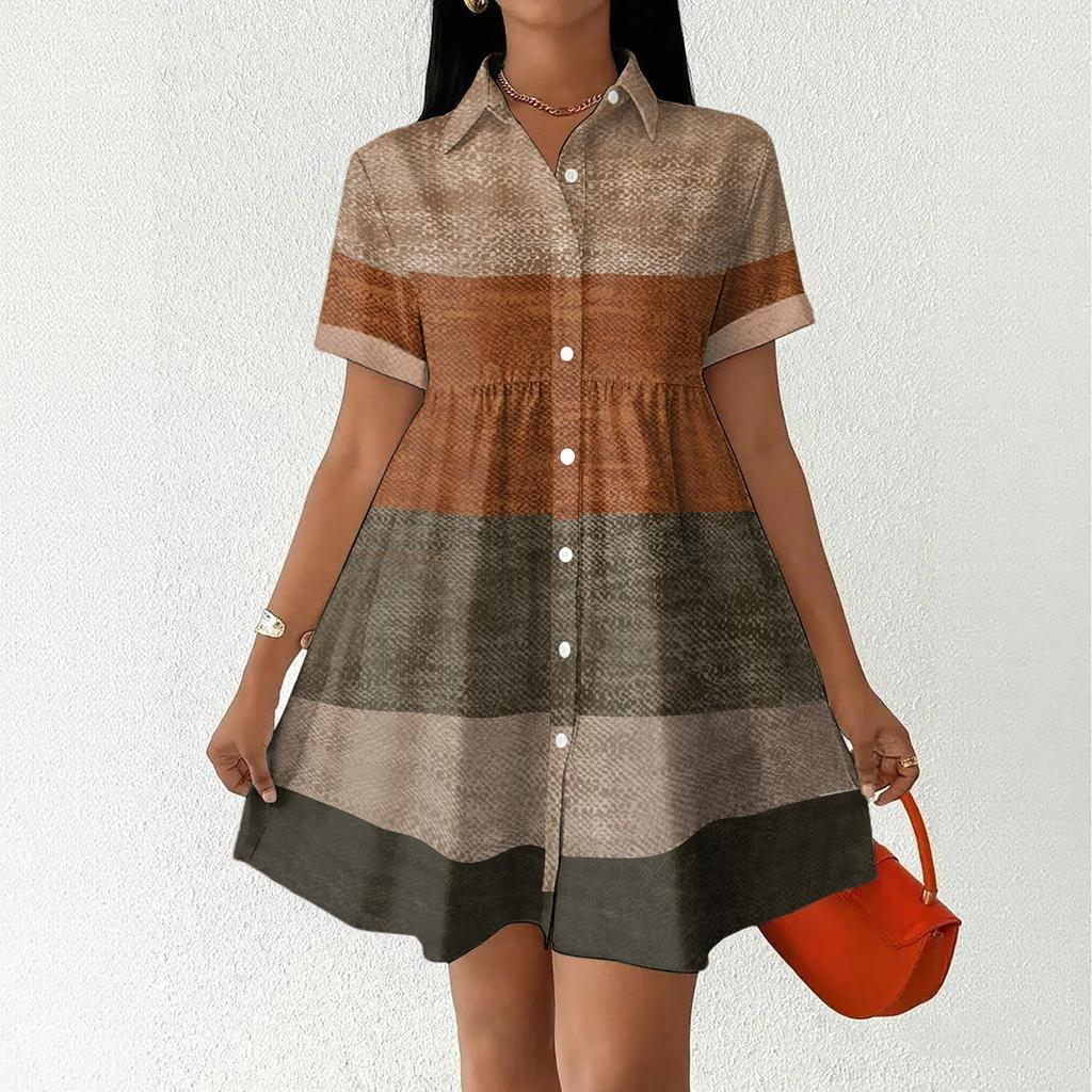Casual Loose Fit Shirt Dress for Women Button Front Short Sleeve Collared Dress Lightweight Comfortable Summer Dress
