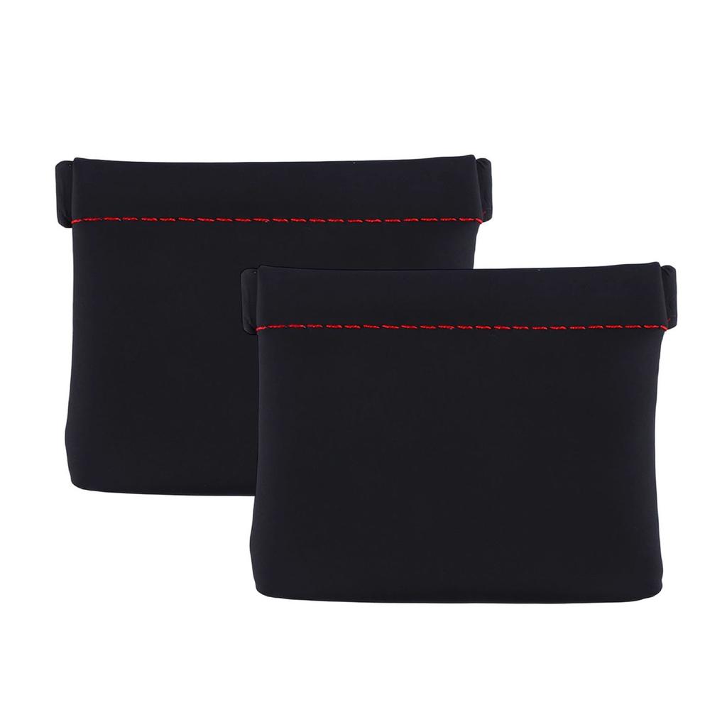 2pcs Earphone Pouch PU Leather Black Auto Elastic Closure Portable Earbud Storage Bag for Coin Key USB Drive Jewelry