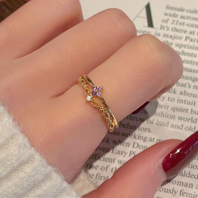 Nine Purple Fire Niche Design, Purple Zir*****Pen Ring With Diamonds, Personalized Light Luxury, Advanced Elegant Temperament Configuration