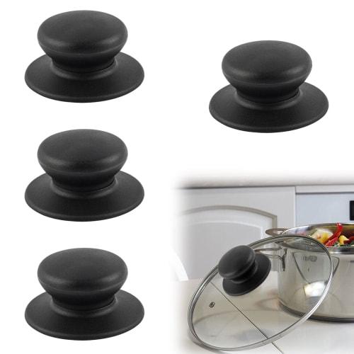 Pot Lid Knobs, Pot Handles, Pot Accessories, Heat-Resistant Plastic Knob Handles, Kitchen Cookware, Pot Lid Replacement, Black, Round, Pack of 4